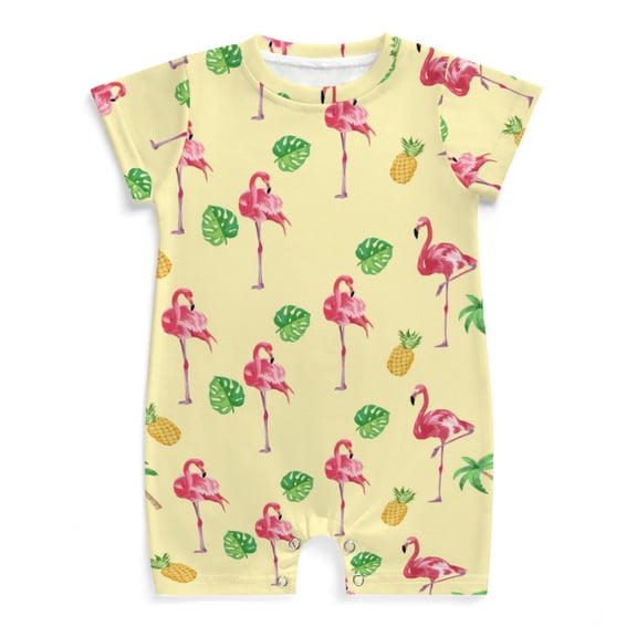 Pink Flamingo Pineapple Tropical Leaves Baby Rompers Outfits Infant Girls Boys Summer Bird Baby Bodysuits Summer Jumpsuits