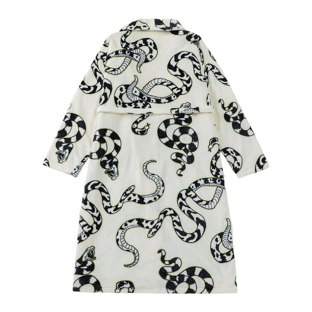 Women Robes Soft Flannel Winter Bathrobe Cozy Loungewear Warm Print Pattern for Cold Weather,Size:M
