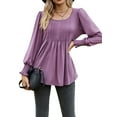 thumbnail image 3 of LilyLLL Womens Long Sleeve Crew Neck Pleated T Shirt Swing Blouse Tops, 3 of 4