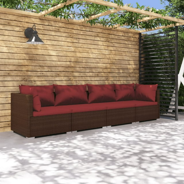 vidaXL Ensemble de Salon de Jardin 4 Pcs avec Coussins en Résine Tressée Brun
