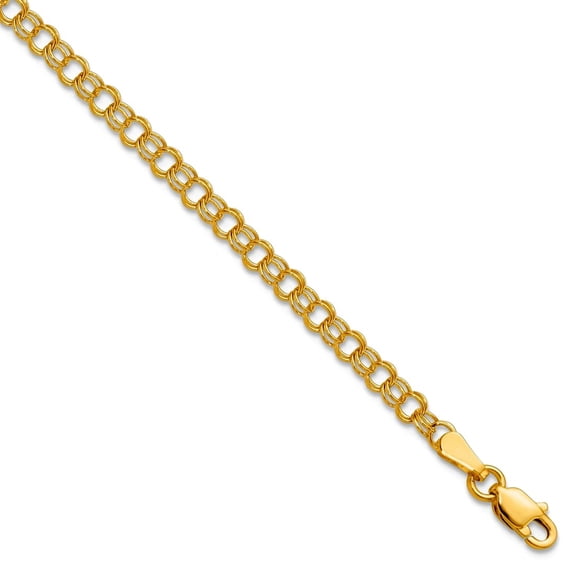 10k Yellow Gold 3.5mm Solid Double Link Charm Bracelet Link Charm Bracelet for Women - 2.4 Grams