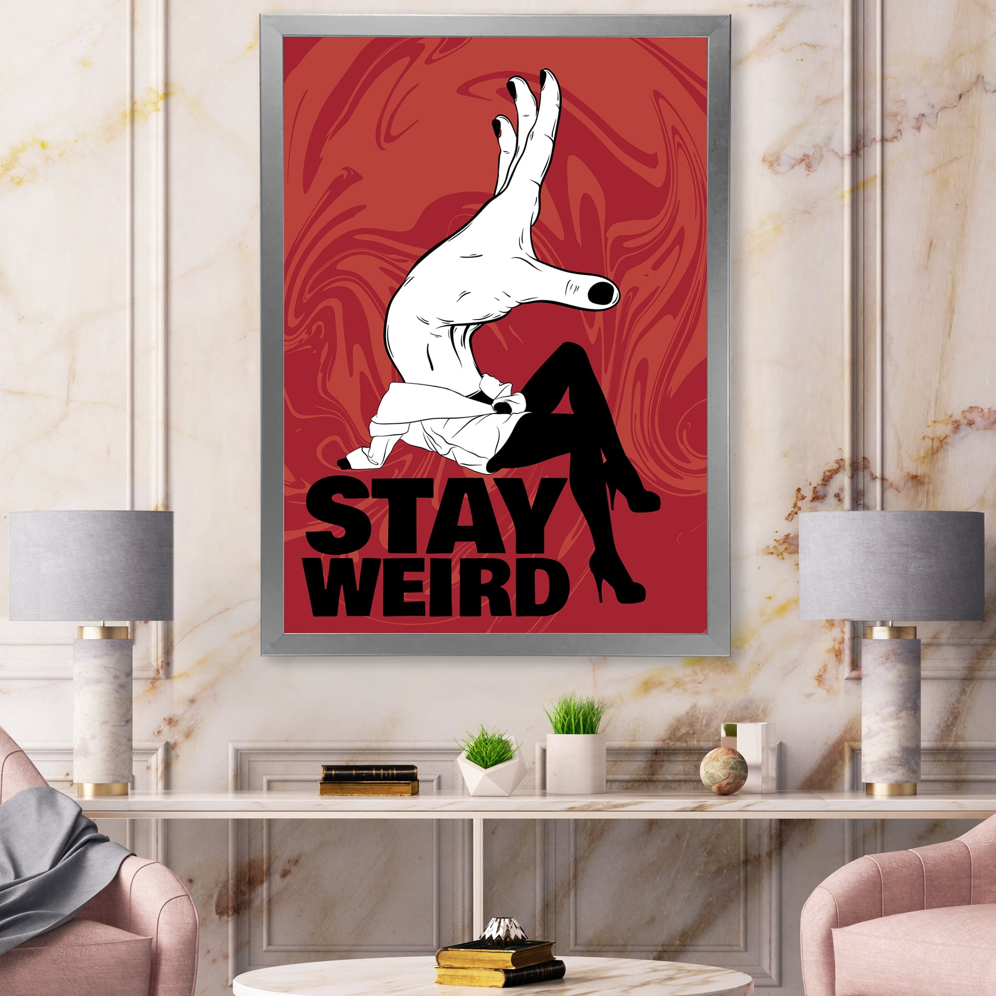 Designart 'Stay Weird Hand Sign' Vintage Framed Art Print