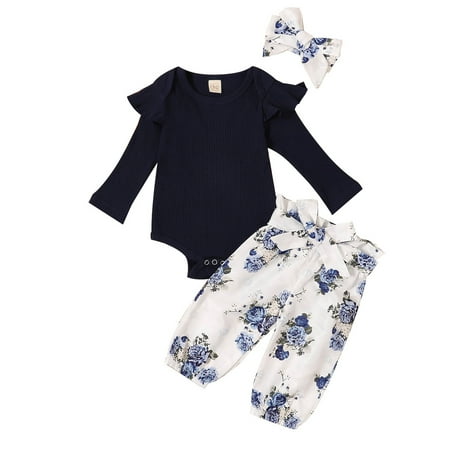 

Multitrust baby suit ribbed flying jumpsuit floral trousers headband
