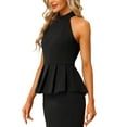 thumbnail image 4 of INSPIRE CHIC Women's Sleeveless Summer Beach Pleated Halter Neck Peplum Blouse Tops XS Black, 4 of 6