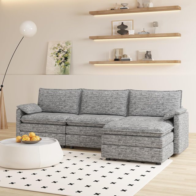 Kojooin 108" Modular Chenille Cloud Sectional with Ottoman