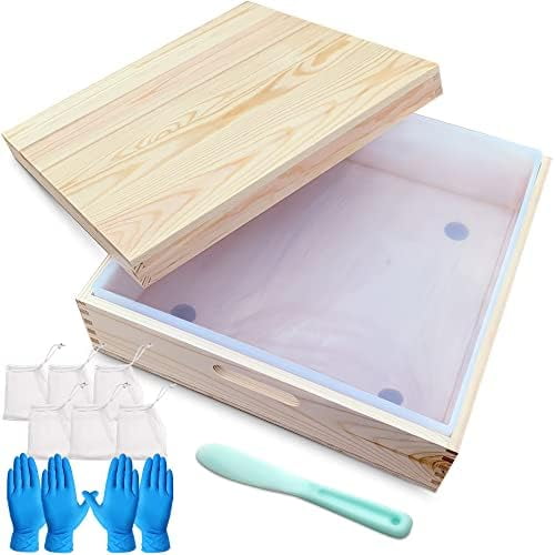 Square soap molds for soap Making Large Size - 8L 282OZ 18lb Large Rectangle Soap Mold Silicone - iwith Wood Box and Wooden Cover, soap Packaging, Gloves, Stirring Stick$$Art & Craft