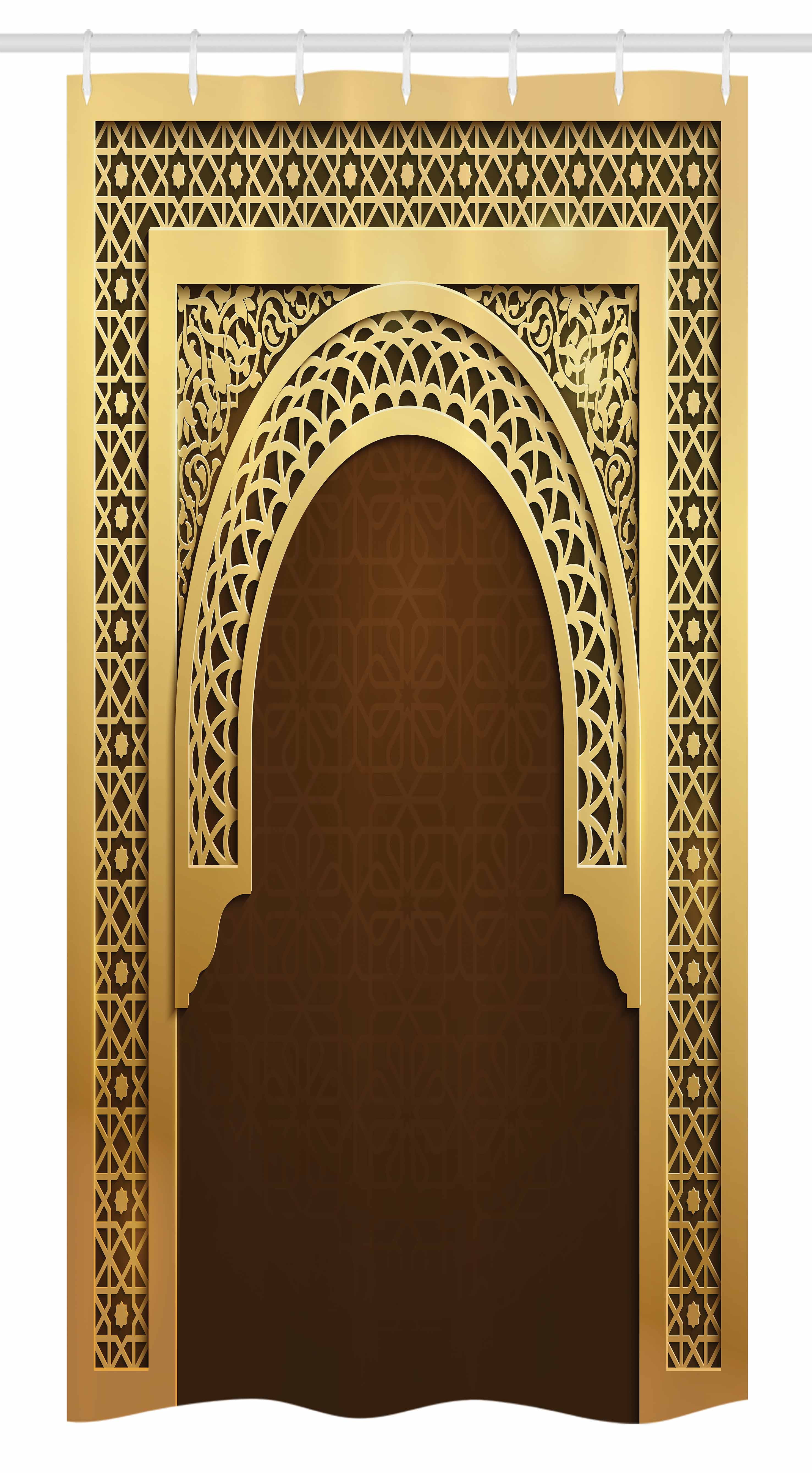 Moroccan Stall Shower Curtain, Middle Eastern Ramadan Greeting Scroll Arch... by Kozmos