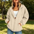 thumbnail image 2 of Ghalytn Women Drawstring Full Zip Hooded Jacket Seam Stitch Raglan Long Sleeve Side Pocket Loose Casual Sweatshirt, 2 of 8