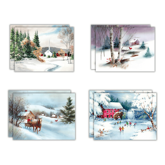 Fravessi Blank Holiday Greeting Cards Assortment, Festive Set of 8 Cards & Envelopes