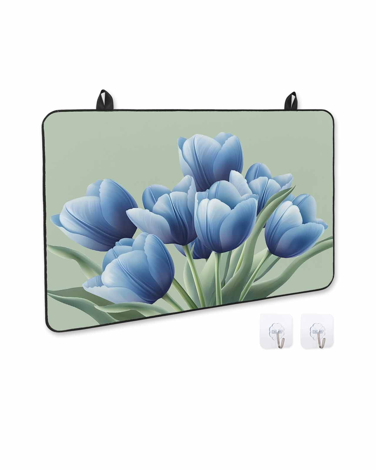 nqOlkjepod Large Induction Cooktop Protector Mat 24"x21", Navy Blue Tulip Stove Top Covers for Electric Stove, Chic Elegant Flowers Botanical Sage Green Stove Burner Cover Mats Stove Cover
