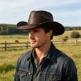 thumbnail image 5 of VOUZZA Western Cowboy Hat Men Metal Round Pattern Buckle Belt Band Vintage Wide Brim Straw Cowboy Hat Outdoor Cap, 5 of 6