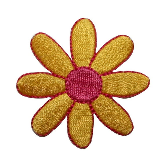 ID 6065 Yellow and Pink Daisy Flower Patch Blossom Embroidered Iron On Applique