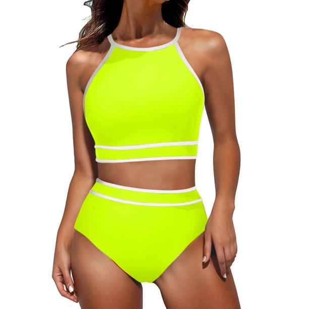 Traje de Baño de 2 Piezas para las Mujeres Hawaiana Estampado Tropical Cami Bra con Volantes, Juegos de Baño de Ropa de Playa para la Piscina Y el Mar