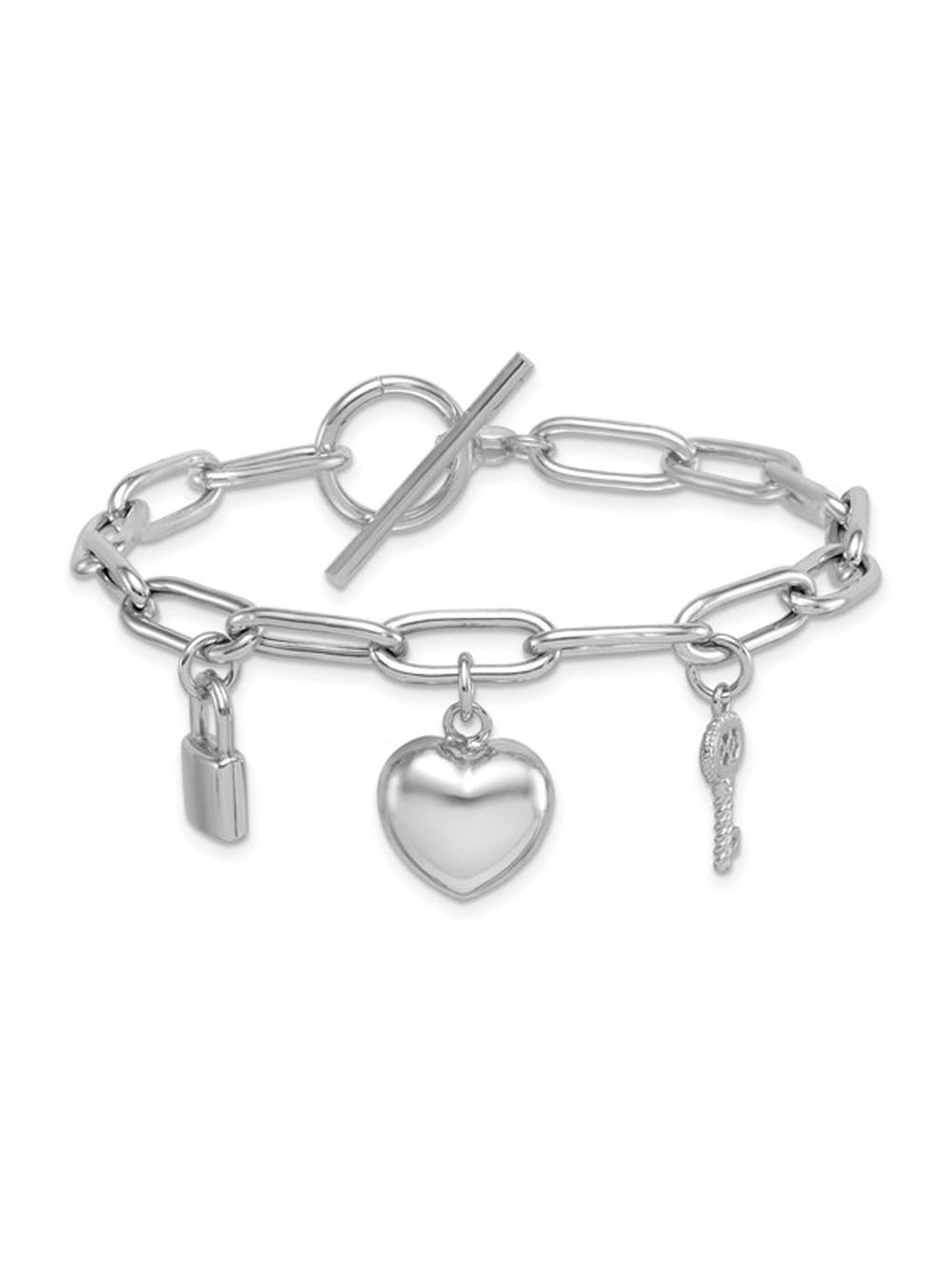 GUESS Heart Lock Charm Toggle Bracelet – Rose Gold Tone Metal Chain Bracelet With Heart Lock Charm