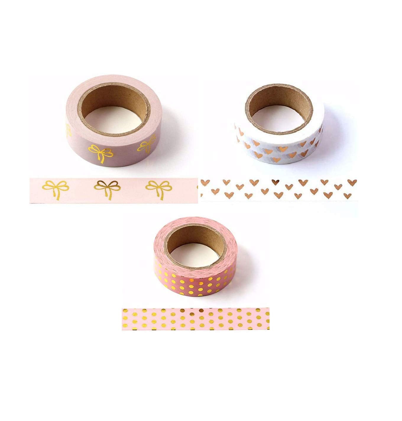WASHI TAPE 15/15mm set of 2 - HEART & BOW PINK/WHITE set + silver