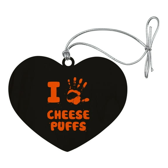 I Love Cheese Puffs Hand Print and Crumbs Funny Heart Love Wood Christmas Tree Holiday Ornament