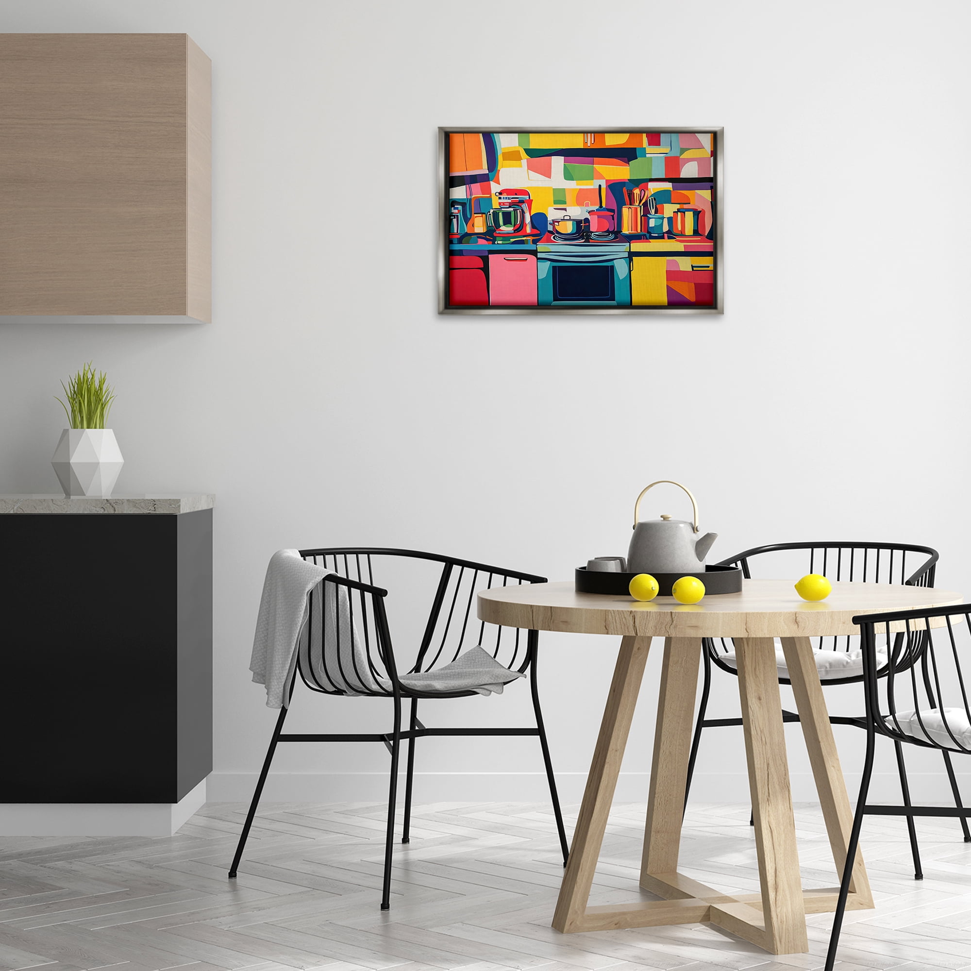 Stupell Industries Whimsical Hued Kitchen Furniture Painting Gray Floater Framed Canvas Art Print Wall Art, 25 x 17