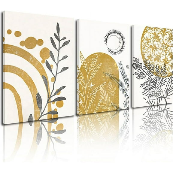 Boho Wall Decor Aesthetic Canvas Wall Art for Bedroom,Black Gold Beige Aesthetic Wall Decor for Home Office,Living Room,Bathroom,Geometric Nature Mid Century Modern Wall Art Boho Decor 12"x16"