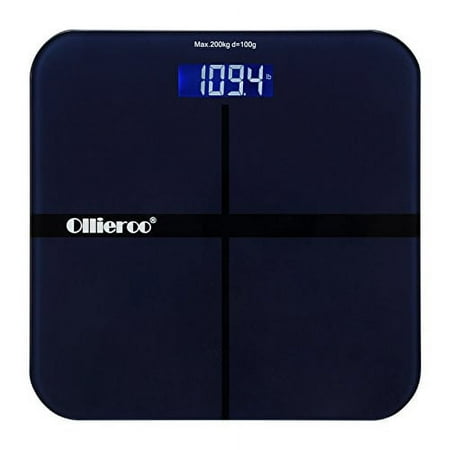 Ollieroo Navy 400lb Precision Digital Body Weight Bathroom Scale with Tempered Glass, Blue LCD Display, Smart Step-on
