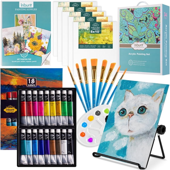Set de pintura artística Inburit para niños con 5 paneles de lienzo y 8 pinceles