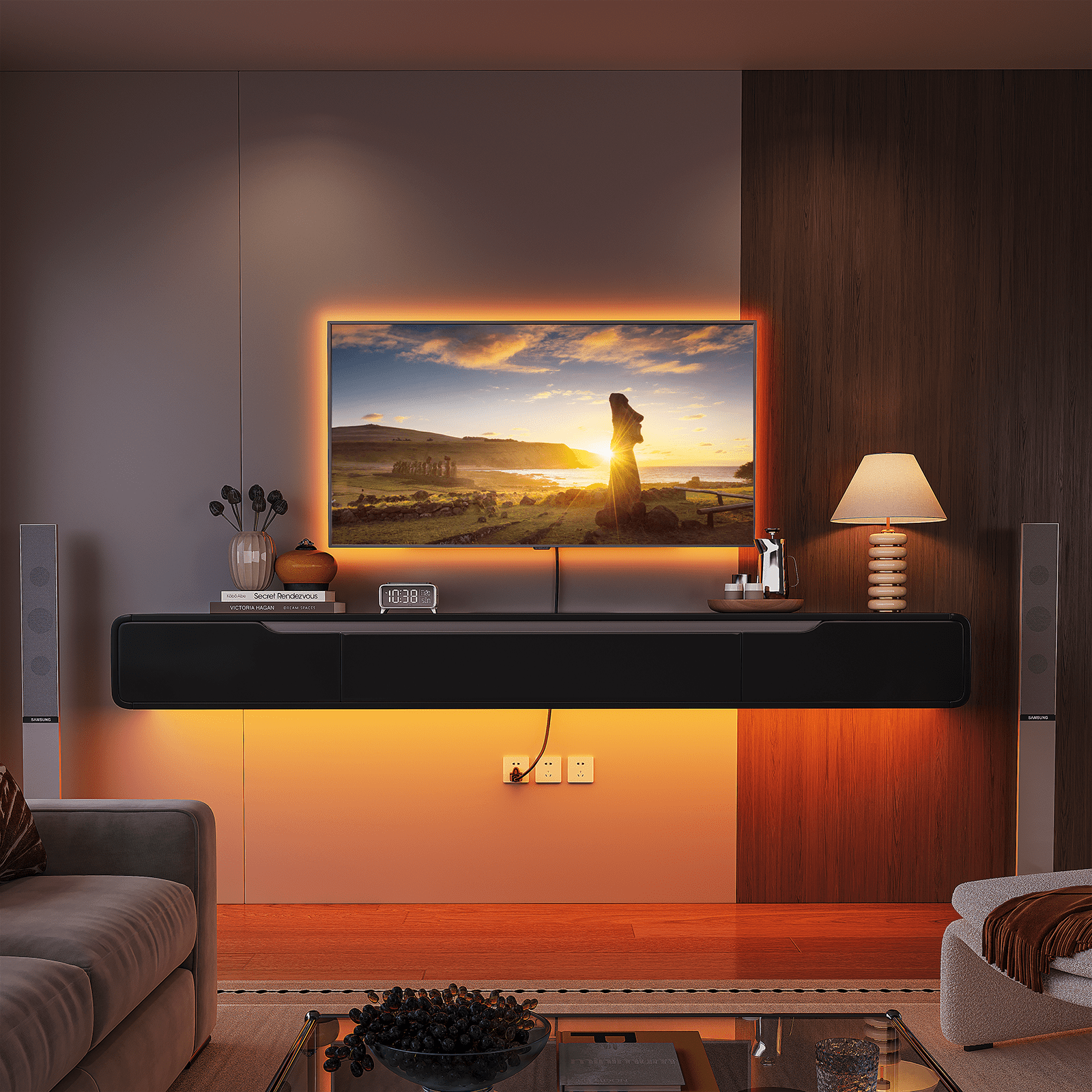 FloatiCasa 55-inch High Gloss Fully Assembled Floating TV Stand Wall-Mounted TV Console for TVs up to 60" Modern Entertainment Center with Storage