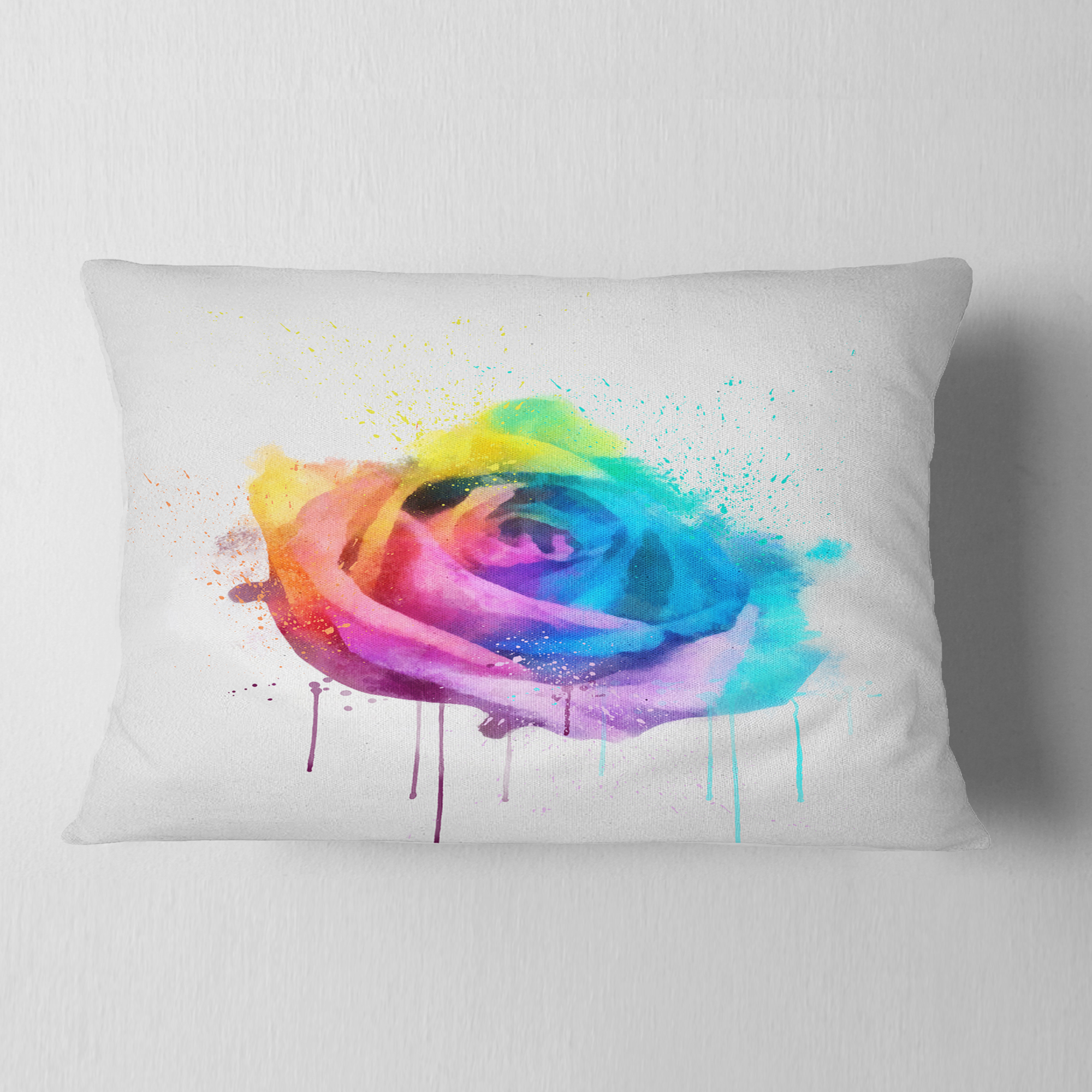 Designart Multicolor Watercolor Rose Flower - Floral Throw Pillow - 12x20