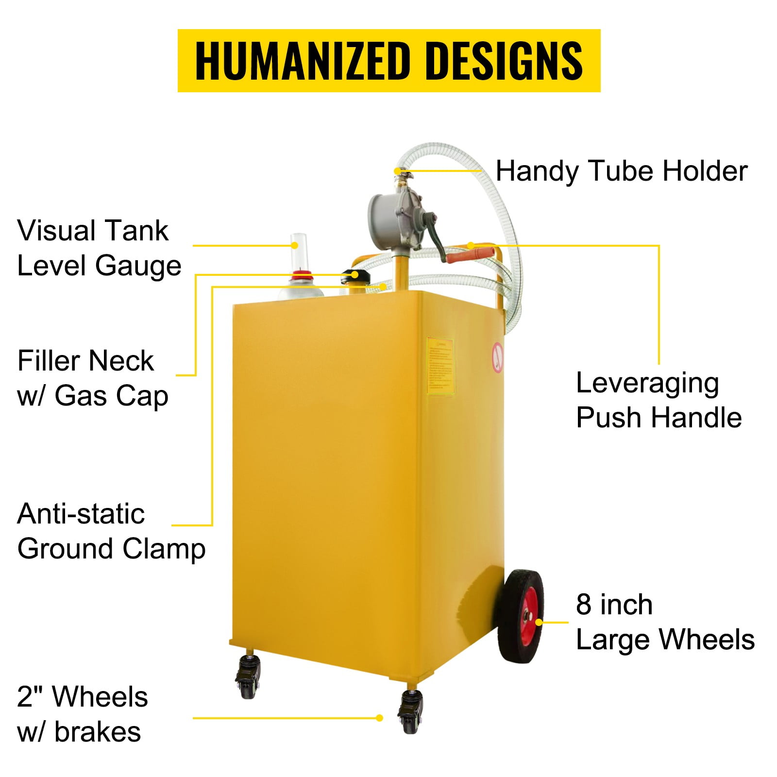 BENTISM Fuel Caddy, 30 Gallon, Gas Storage Tank & 2 Wheels, with Manuel Transfer Pump, Gasoline Diesel Fuel Container for Cars, Lawn Mowers, ATVs, Boats, More, Yellow