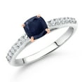 thumbnail image 2 of Gem Stone King 0.88 Ct Blue Sapphire G/H Lab Grown Diamond 10K White Gold Engagement Ring with Rose Gold Prongs (Size 6), 2 of 4