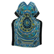 <mark>Mogul</mark> Women Maxi <mark>Kaftan</mark> Blue Printed Kimono Style Long Cover Up Caftan