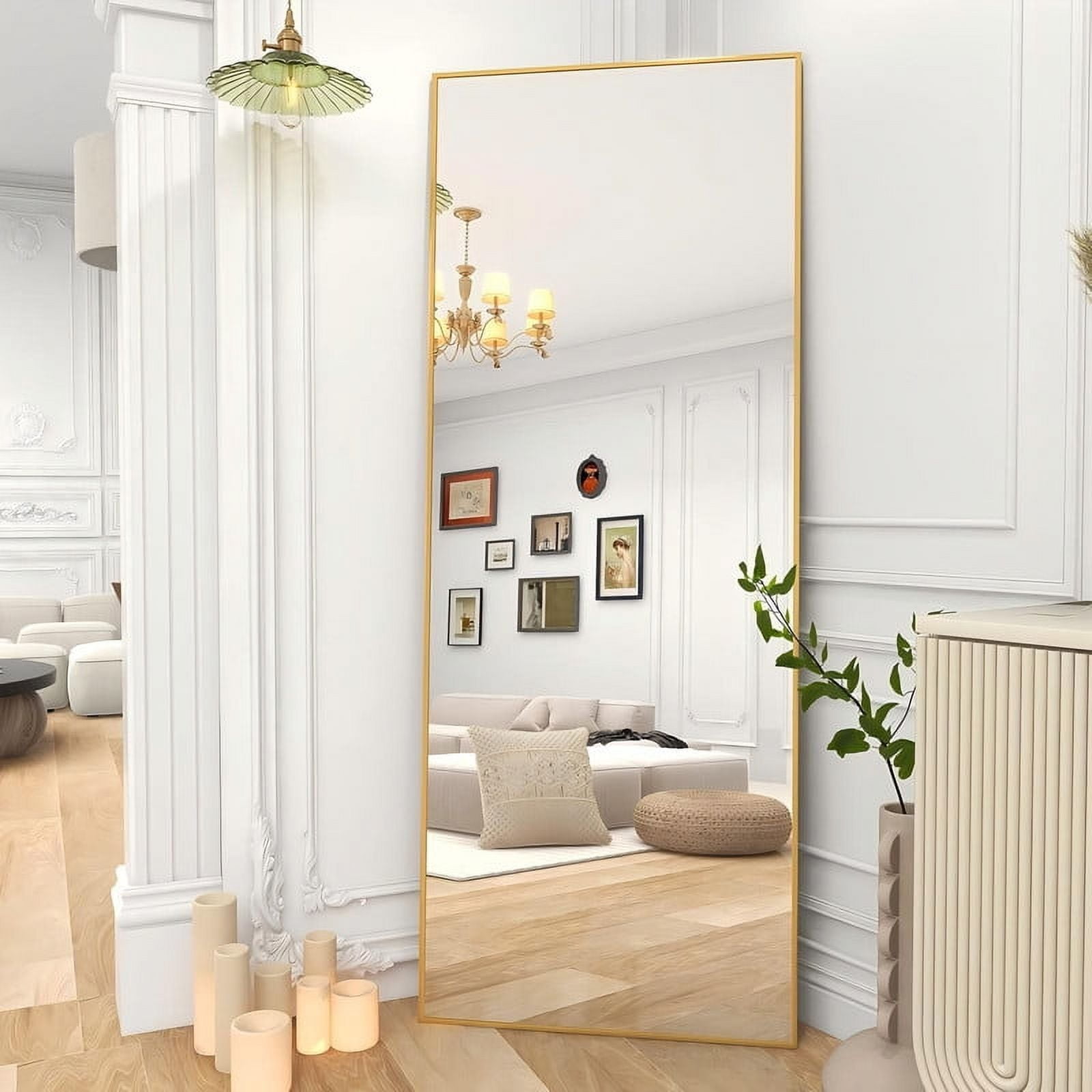 Lumora 58.3"x 18" Rectangular Full Length Mirror With Stand Wall Mounted or Leaning Floor Mirror, Gold