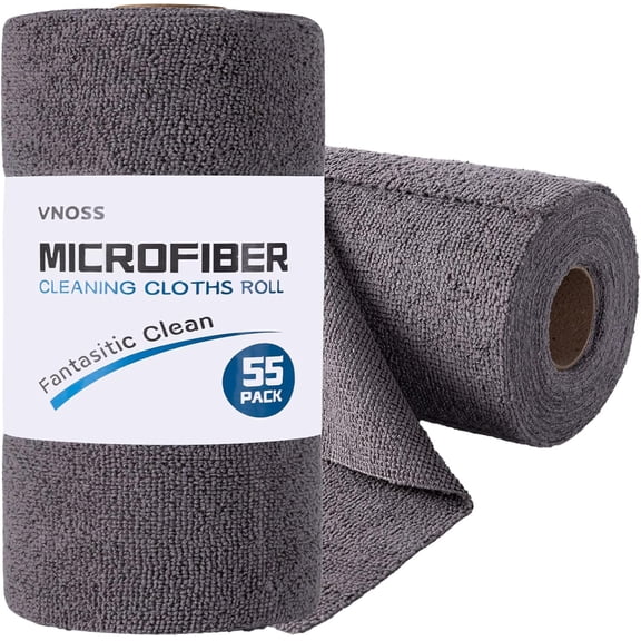 KKFEN-55 Pack Microfiber Cleaning Cloth Roll, Tear Away Reusable Towels, 11" X 9", Ultra Absorbent & Lint Free Cloth for Cars, Kitchen, Window, Home and Shop, Grey