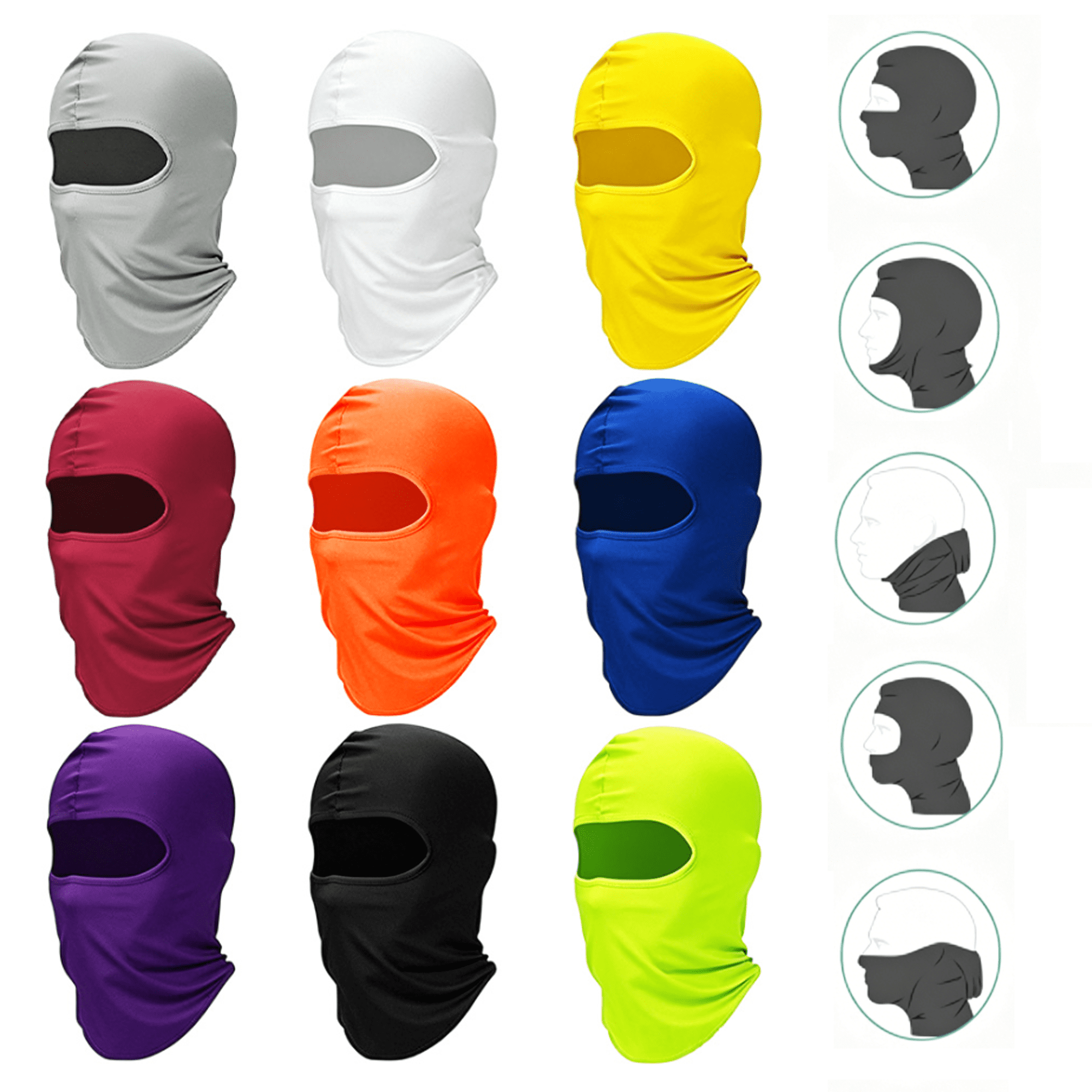 9 Pack Multicolor Full Face Balaclava Mask, UV Protection Windproof Neck Gaiter Helmet Liner, Breathable Face Cover for Cycling Hiking Fishing