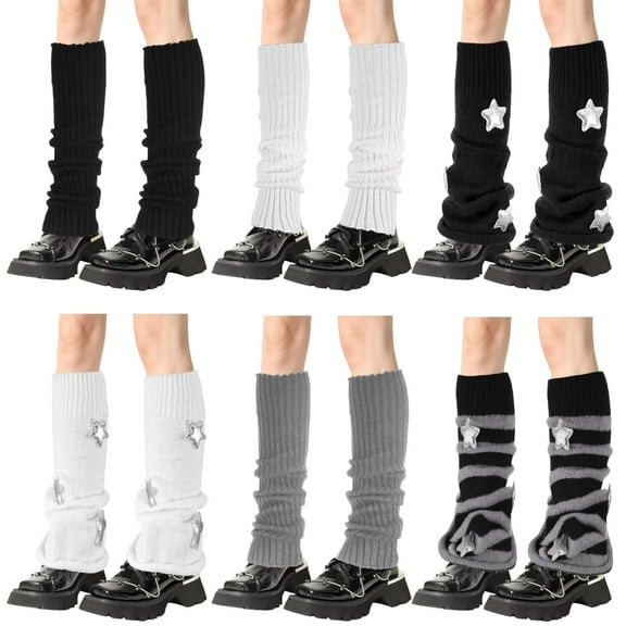 6 Pairs Winter Thermal Ribbed Leg Warmers for Women Women's Star Patterned Leg Warmers Knitted Knee-High Socks Soft Stretchy Long Boot Socks