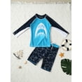 thumbnail image 3 of Zaldita Little Kid Swimsuit Boys Cute Cartoon Long Sleeve Tankini Bathing Suit Summer Beach Swimwear Sky Blue Shark 3-4, 3 of 7