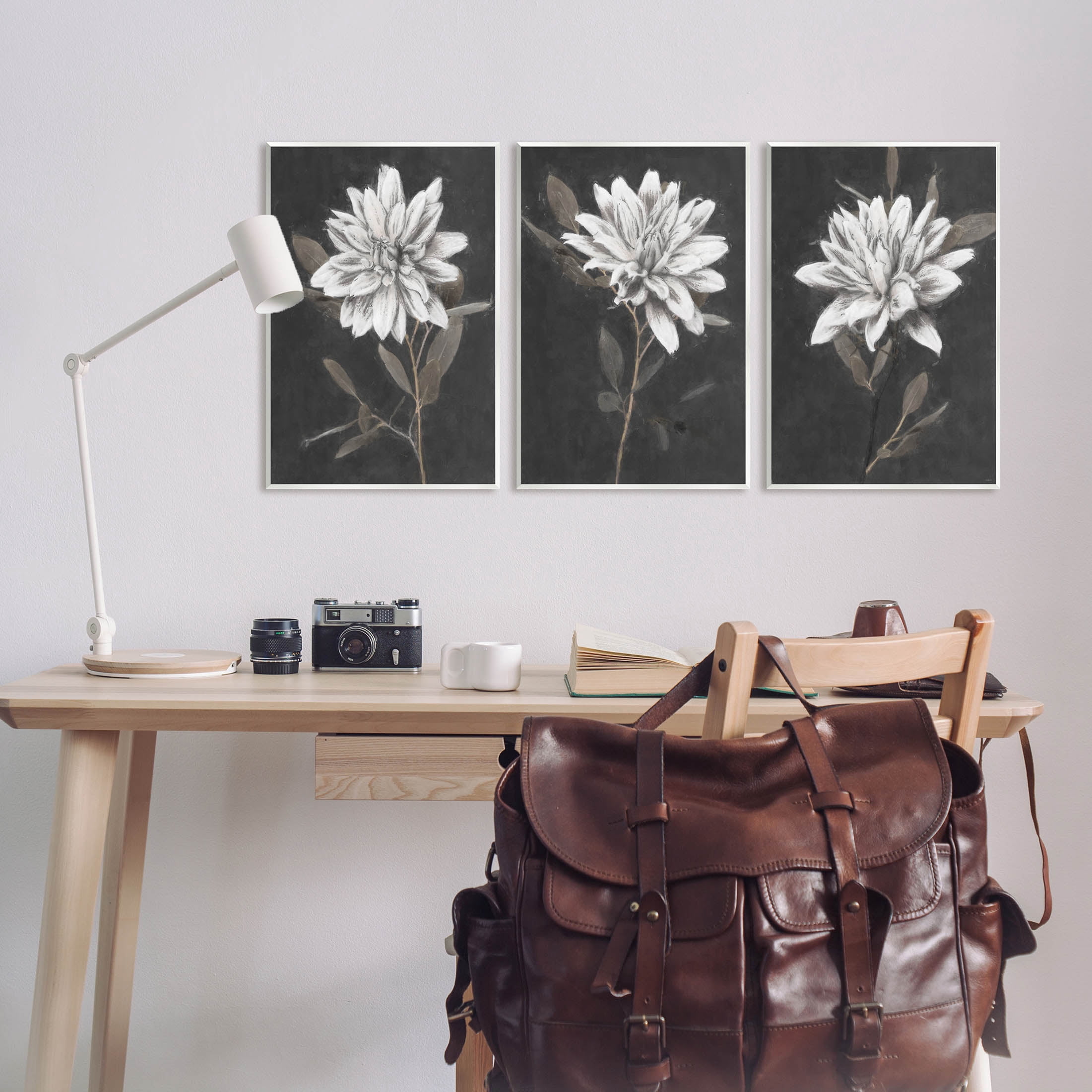 Stupell Industries Fable Lotus White Floral Bloom Graphic Art Unframed Art Print Wall Art, Set of 3, Design by Nina Blue