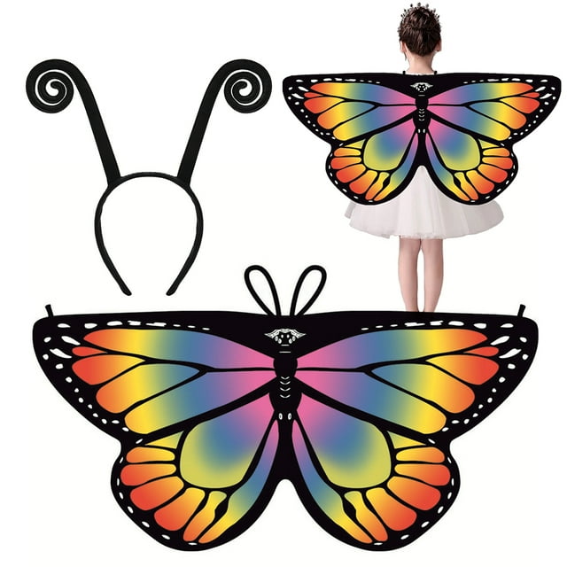 Cape Ailes de Papillon Mode Cosplay Cape Costume Cape avec Bandeau pour Enfants
