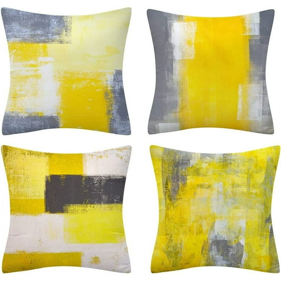 STONCEL Cushion Covers, Set of 4 Decorative Short Plush Throw Pillow Covers, Abstract Style Square Throw Pillow Cases 45cm x 45cm for Sofa Bedroom Chair Office Outdoor Patio Decor (Yellow)