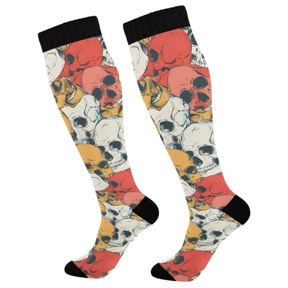 joogoo Skull Head Hand Drawn Socks Women Men Knee High Sock