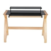 Indoor Home Office Furniture Bentley Mid-Century Modern Office Desk In Natural Wood And Black Glass
