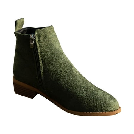 hopeusnice Women s Chelsea Boots Suede Ankle Boots Pull on Low Heel Booties Comfortable Block Heel Round Toe Suede Shoes Army Green 41