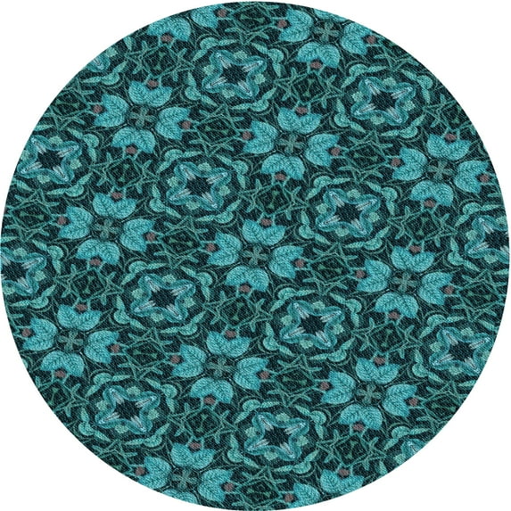 Ahgly Company Indoor Round Patterned Dark Turquoise Green Area Rugs, 8' Round