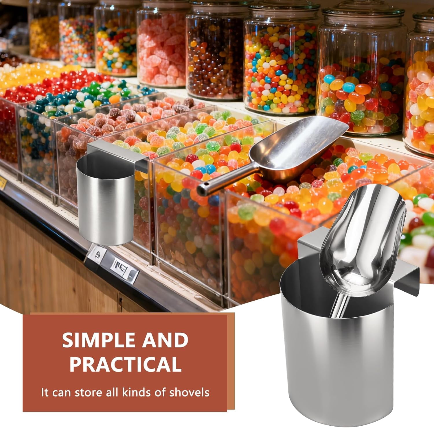 RVKXHD Ice Scoop Holder Hanging Organizer, 6.3X4.72X3.93 Inch, Sturdy Iron Material, for Refrigerator and Freezer, Shelf Heavy Duty Ice Maker Shovel Storage Box, Space Saving Kitchen Organizer
