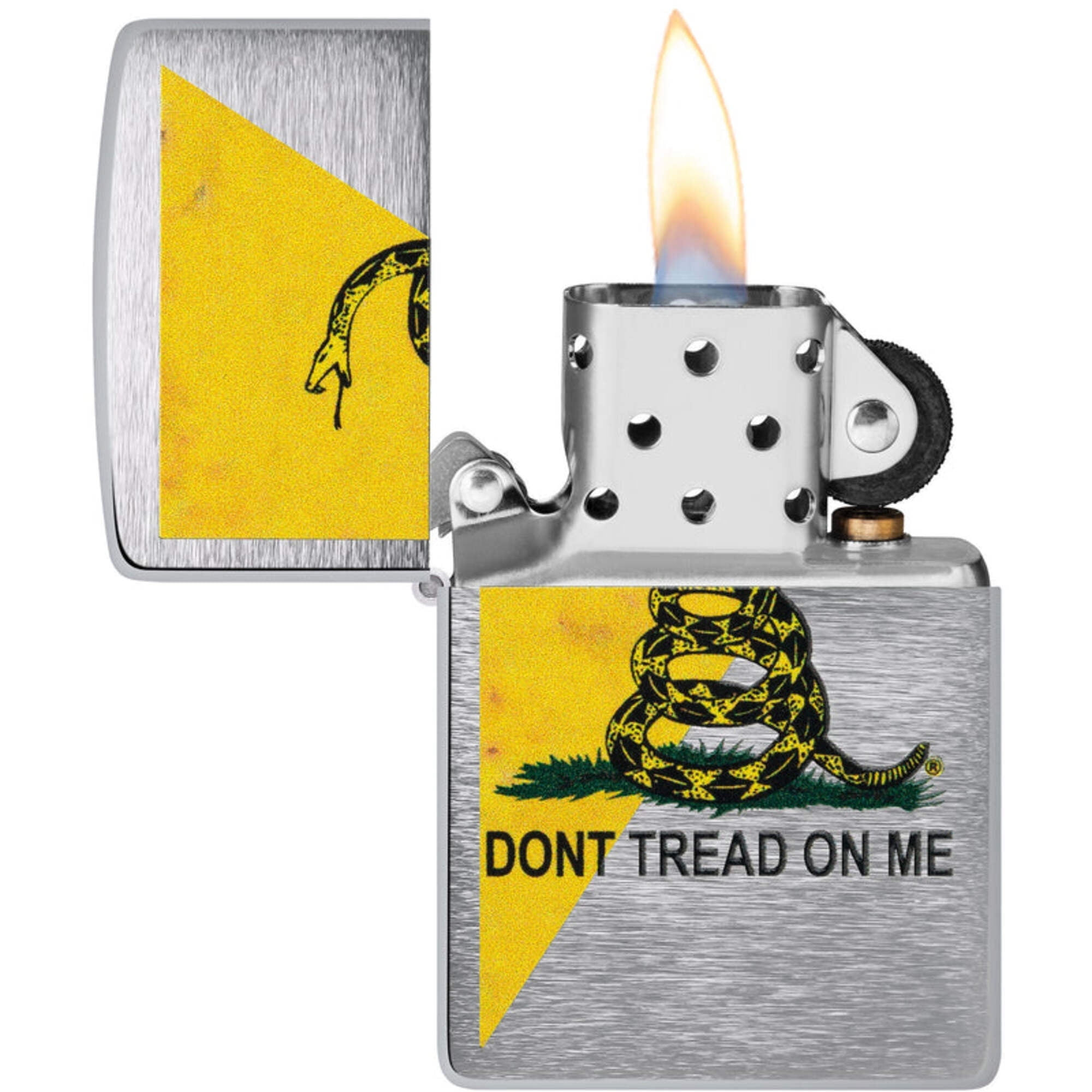 Zippo Dont Tread On Me Gadsden Flag Design Brushed Chrome Pocket Lighter