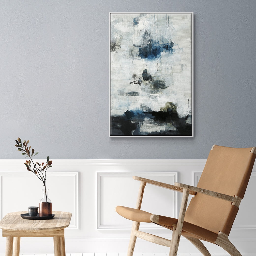 Black & Blue Framed Premium Gallery Wrapped Canvas - Ready to Hang - 27 x 41 - White Floating Frame