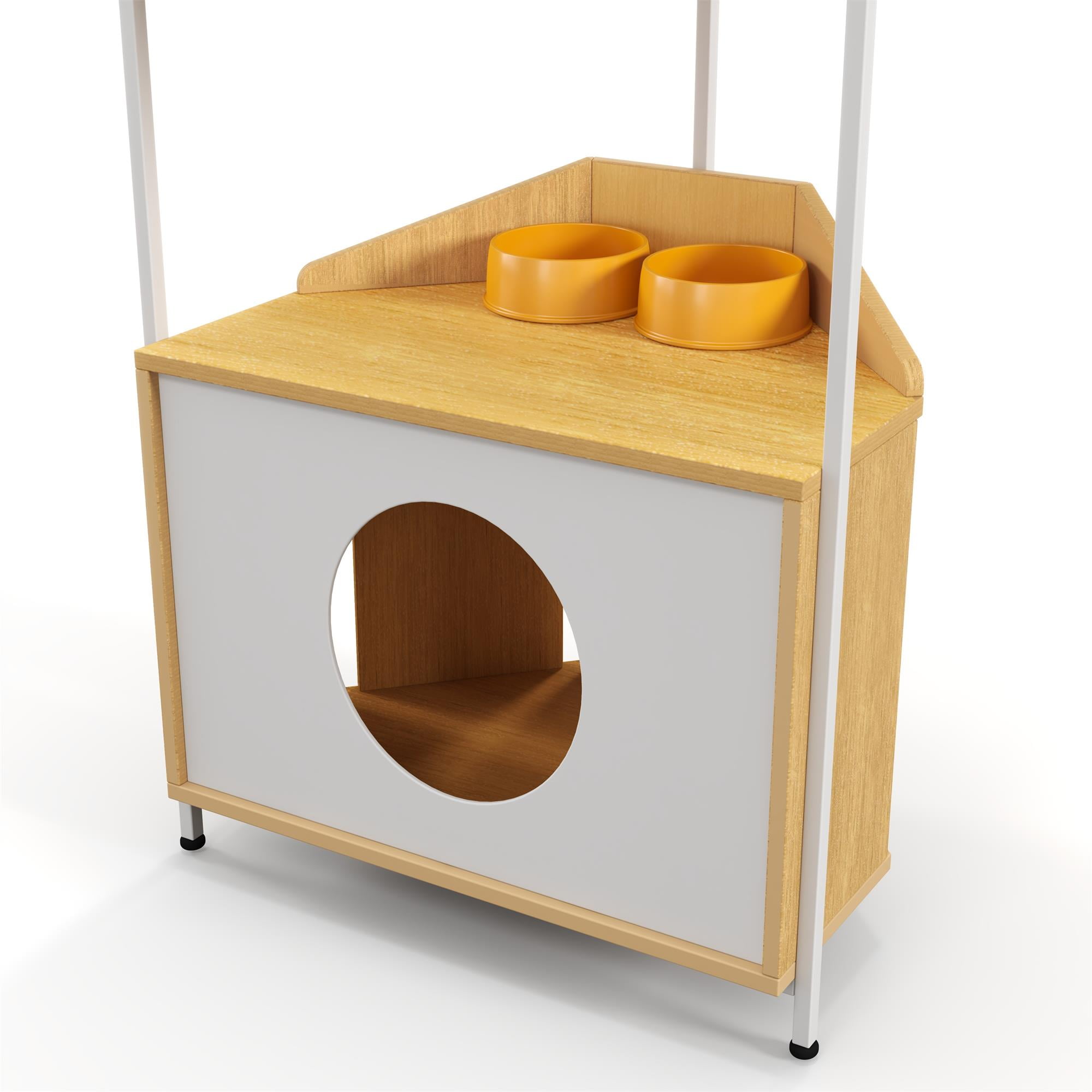 Pefilos 58" Cat House for Indoor Cats with Feeding Station and Climbing Platforms, Corner Cat Tree Tower, Cat Condo Furniture with Scratching Post, Beige