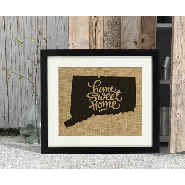 Darling Souvenir Home Sweet Home Burlap Print Wall Decor Connecticut State Map Housewarming Gift Idea-Burlap Print Only(11 x 14 Inches)