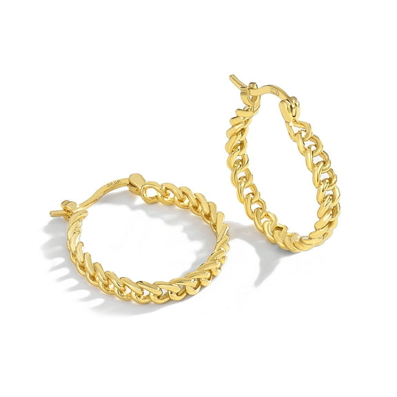 18K Gold Plated Link Chain Hoop Earrings For Women Gold Earrings Medium Lightweight JEWELRY Gift