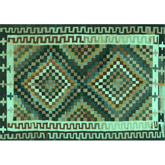 Ahgly Company Machine Washable Indoor Rectangle Southwestern Turquoise Blue Country Area Rugs, 4' x 6'