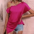 thumbnail image 6 of Tittly T Shirts for Women Tshirts Shirts Women's Short Sleeve Asymmetrical Solid Color Off The Shoulder T Shirt Top Going Out Tops Crop Tops Hot Pink 3XL, 6 of 6