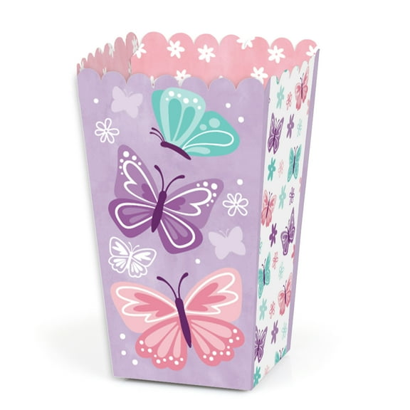 Big Dot of Happiness Beautiful Butterfly - Floral Baby Shower or Birthday Party Favor Popcorn Treat Boxes - Set of 12